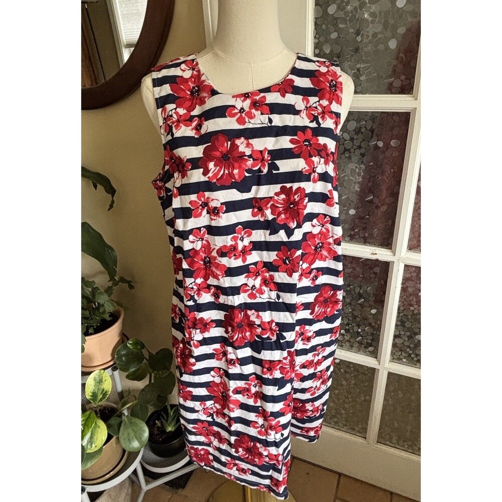 Tabitha Webb Dress Red White Blue Stripes Floral Sz 10